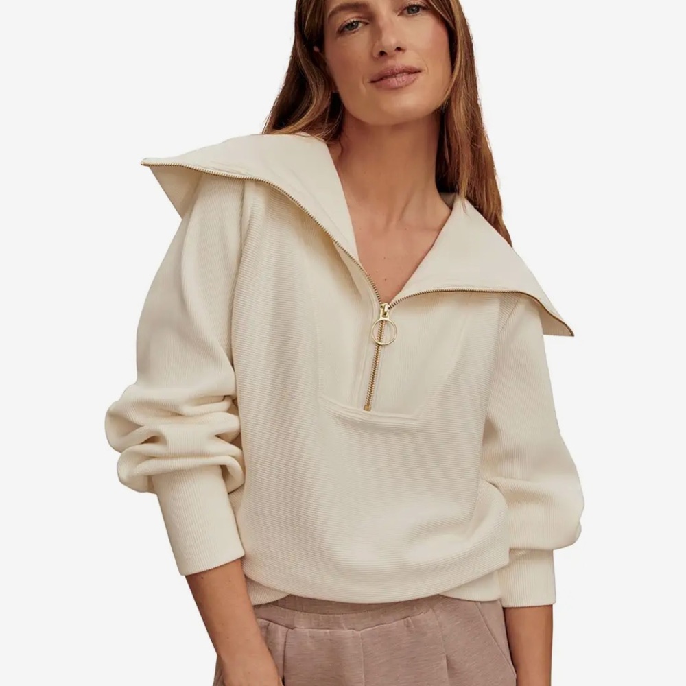 Varley Beige Ribbed Vine Half Zip - image 1